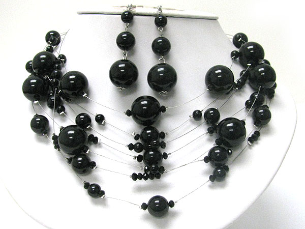 Pearl beads illusion necklace earrign set