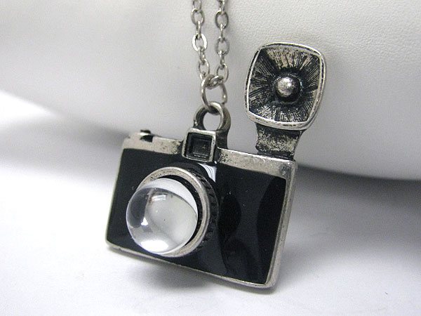 Burnish metal miniature camera pendant necklace