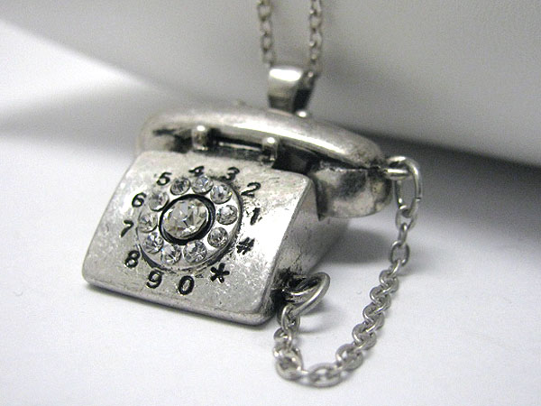 Burnish metal miniature telephone pendant necklace