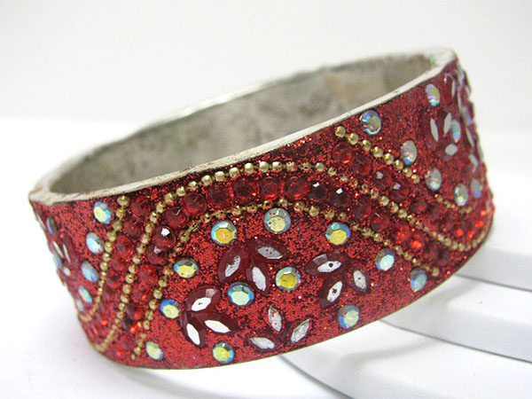 Crystal and beads deco glittering face metal bangle