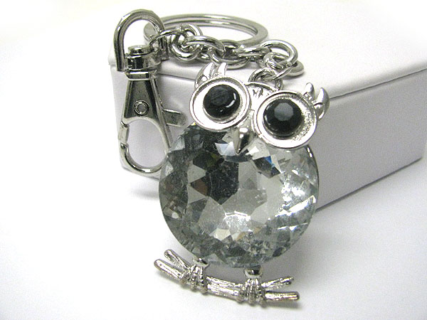 Facet glass owl key chain charm