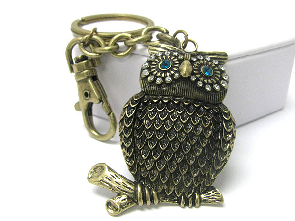 Burnish metal owl key chain charm