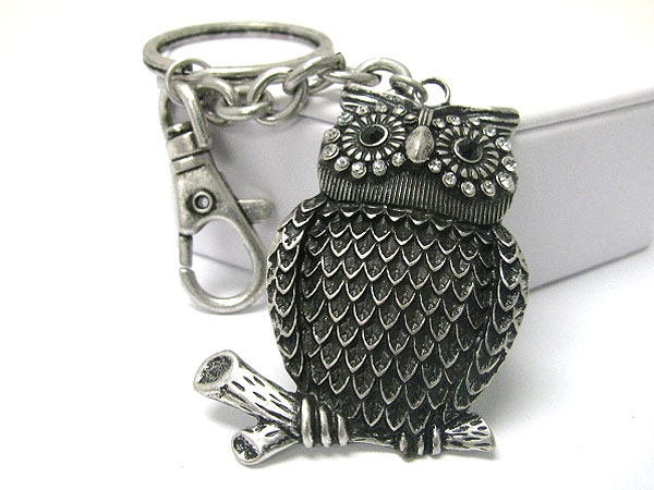 Burnish metal owl key chain charm