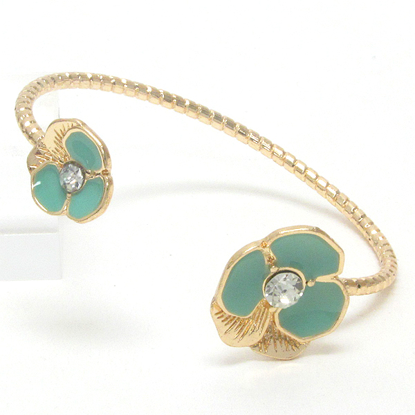 Crystal and epoxy deco flower tip bangle bracelet