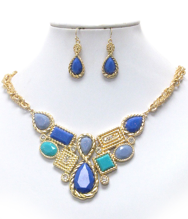 Multi shape formica and tailored rope necklace earring set