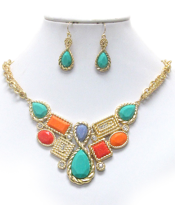 Multi shape formica and tailored rope necklace earring set