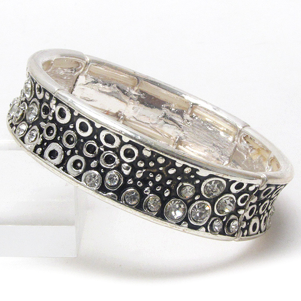 Crystal deco and metal filigree designer bubble pattern stretch bracelet