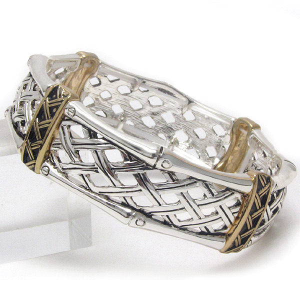 Metal filigree woven pattern stretch bracelet