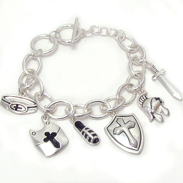 Medieval multi knight charm toggle bracelet