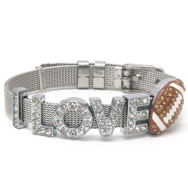 Crystal deco i love football and mesh belt chain bracelet