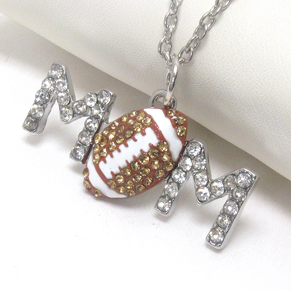 Crystal deco football mom necklace - sports