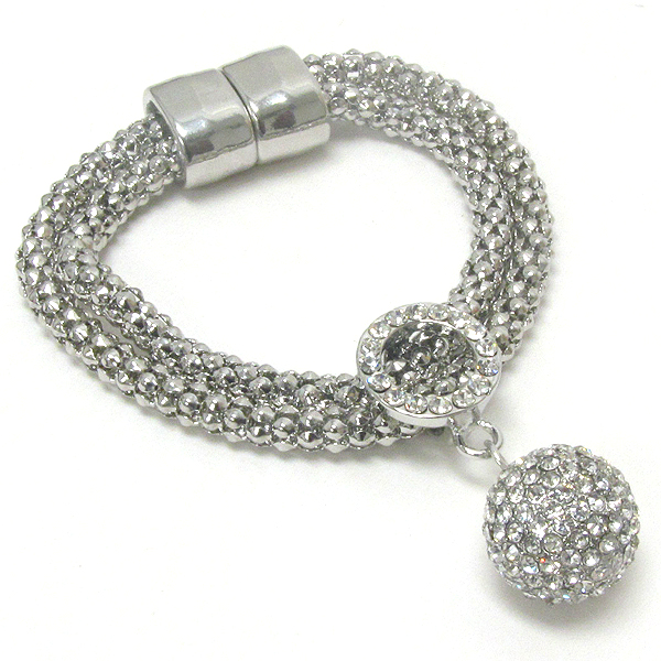 Crystal ball charm on double tube chain and maget close bracelet