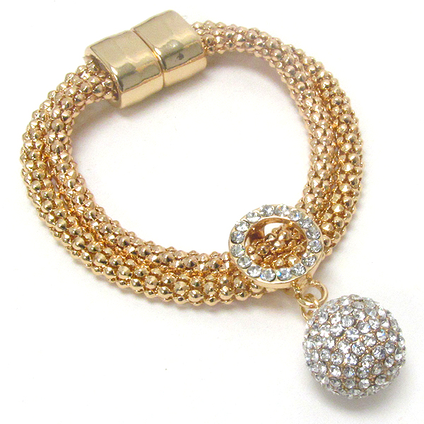 Crystal ball charm on double tube chain and maget close bracelet