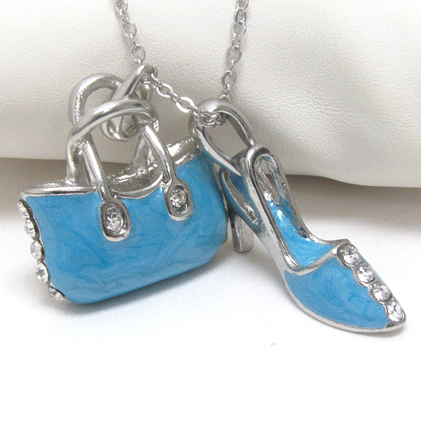 Premier electro plating crystal and epoxy deco high heel and bag pendant necklace