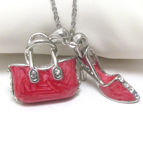 Premier electro plating crystal and epoxy deco high heel and bag pendant necklace