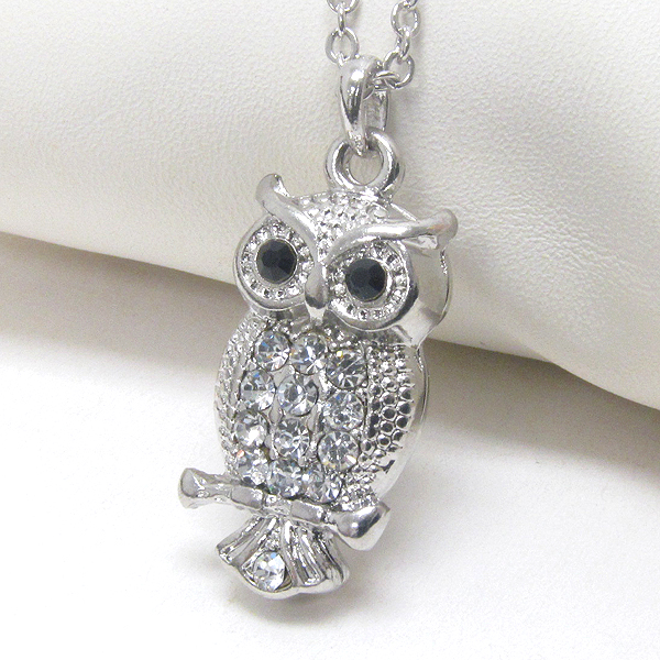 Premier electro plating crystal owl pendant necklace