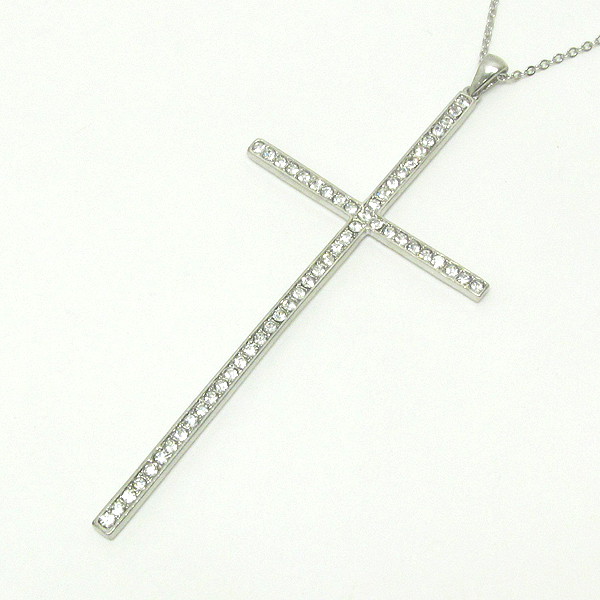 Premier electro plating crsytal deco large and thin cross pendant necklace