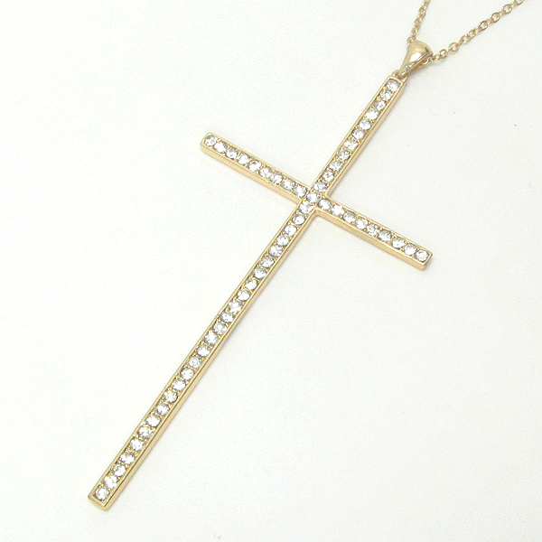 Premier electro plating crsytal deco large and thin cross pendant necklace