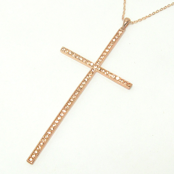 Premier electro plating crsytal deco large and thin cross pendant necklace