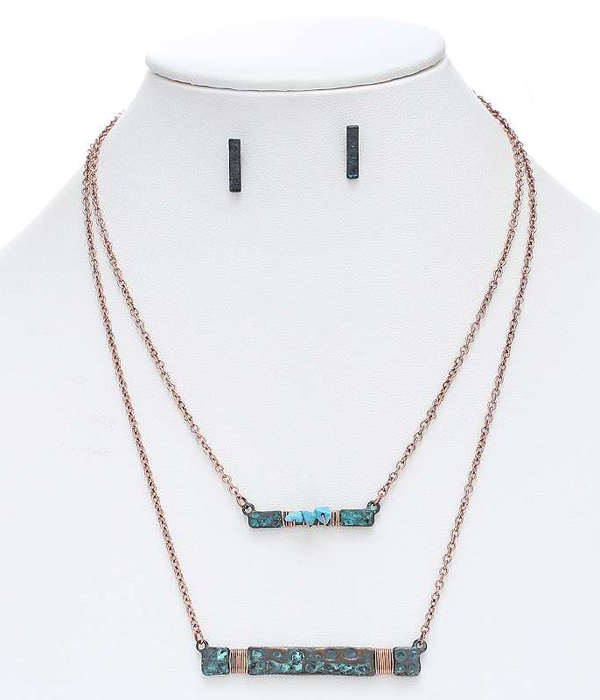 Handmade double layer metal bar necklace set