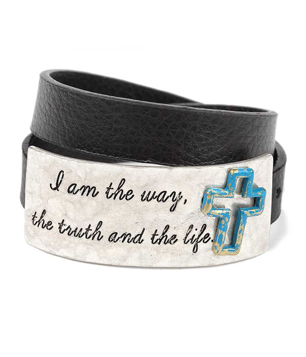 Handmade and religious inspired double wrap leather band bracelet - john 14:6