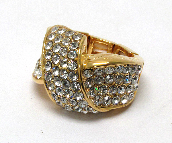 Multi crystal braided patern metal stretch ring