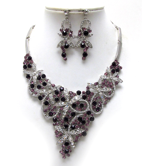 Luxury class victorian style austrian crystal spring flower party necklace earring set