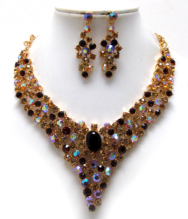 Luxury class victorian style austrian crystal oval stone tail drop necklace earring set