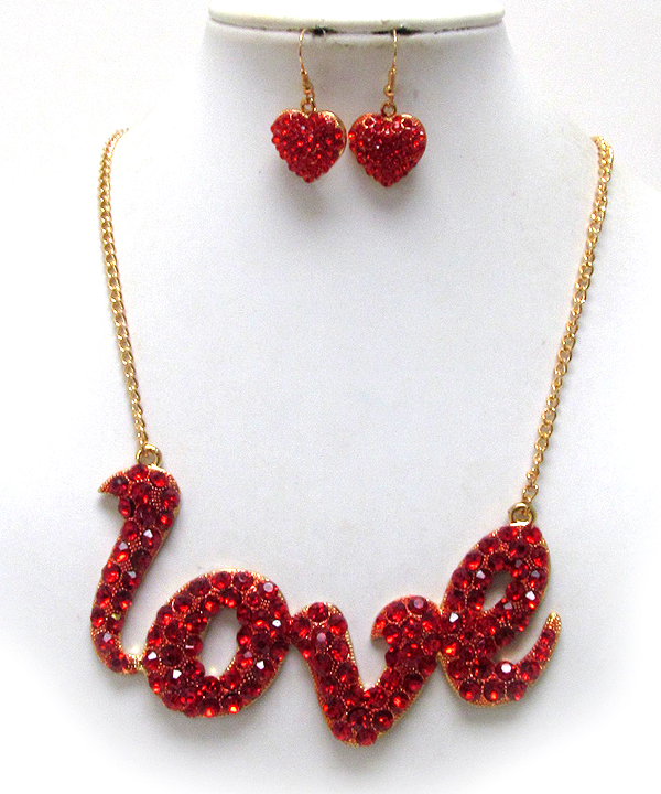 Crystal stud vlantine love necklace earring set -valentine