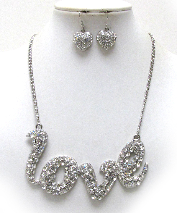 Crystal stud vlantine love necklace earring set -valentine