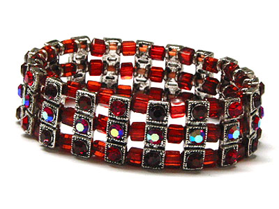 Three row crystal stretch bracelet