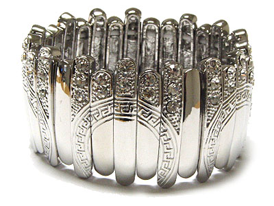 Crystal with deco stamp wide stretch bracelet