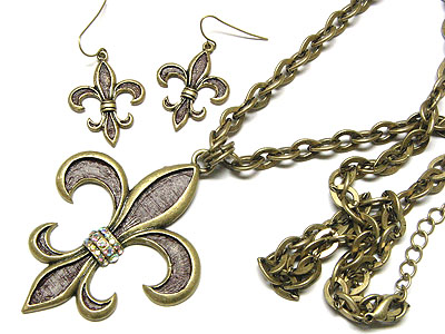 Crystal accent fleur de lis necklace and earring set