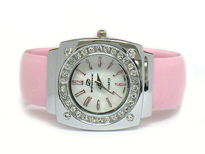 Crystal edge face simple look cuff watch