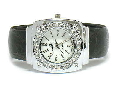 Crystal edge face simple look cuff watch