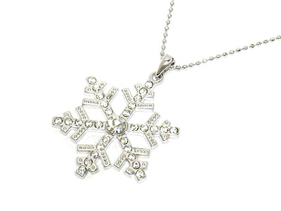 Made in korea whitegold plating crystal snow flake necklace