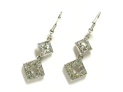 Made in korea whitegold plating crystal double square drop earring