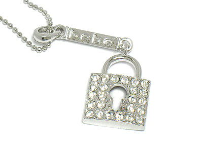 Made in korea whitegold plating designer style crystal padlock necklace