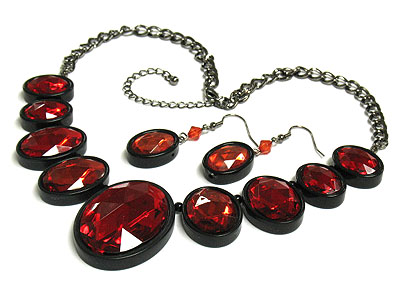 Large multi epoxy stone link necklace set