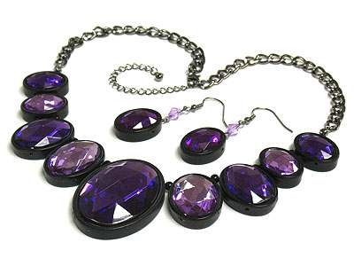 Large multi epoxy stone link necklace set