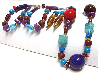 Multi beads and glass tube link long necklace set