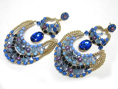 Multi layer crystal and glass beads  hanging drop earring