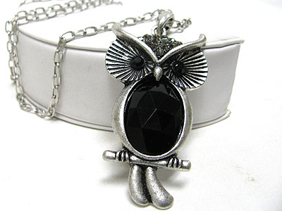 Crystal owl pendant long chain necklace