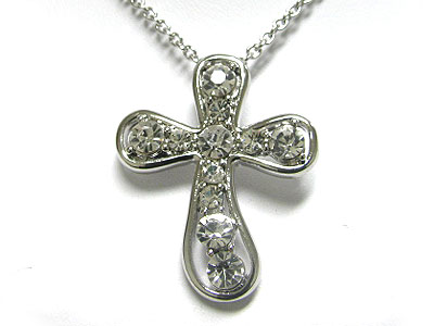 Crystal round edge cross pendant necklace