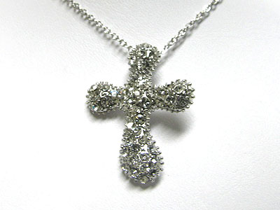 Small crystal round edge cross pendant necklace