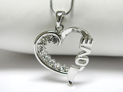 Made in korea whitegold plating crystal side love heart pendant necklace