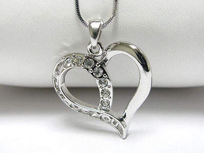 Made in korea whitegold plating crystal love heart pendant necklace