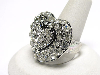 Crystal stud heart adjustable ring