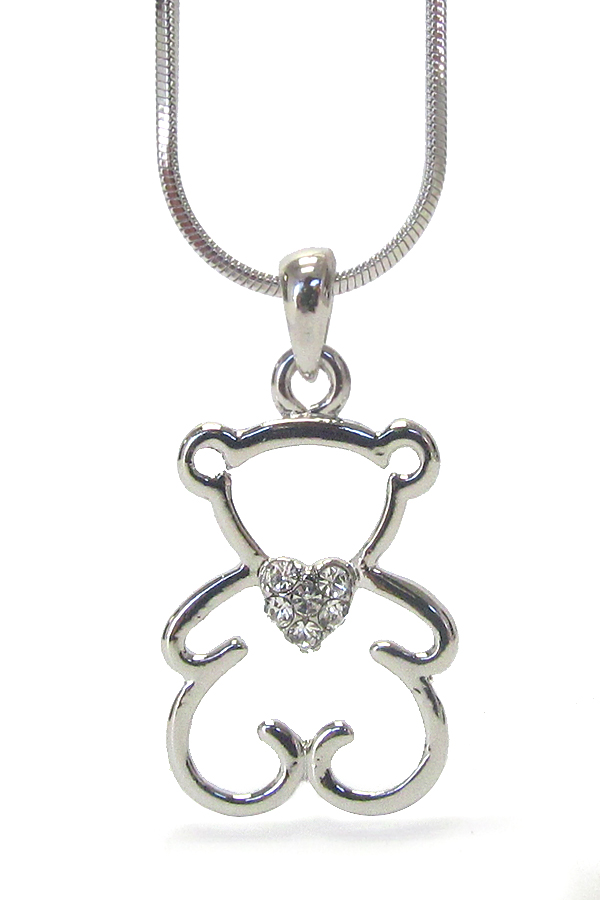 Made in korea whitegold plating crystal simple bear pendant necklace -valentine