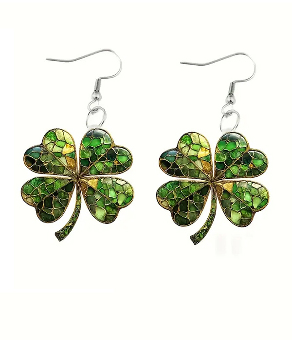 Green clover acrylic earring